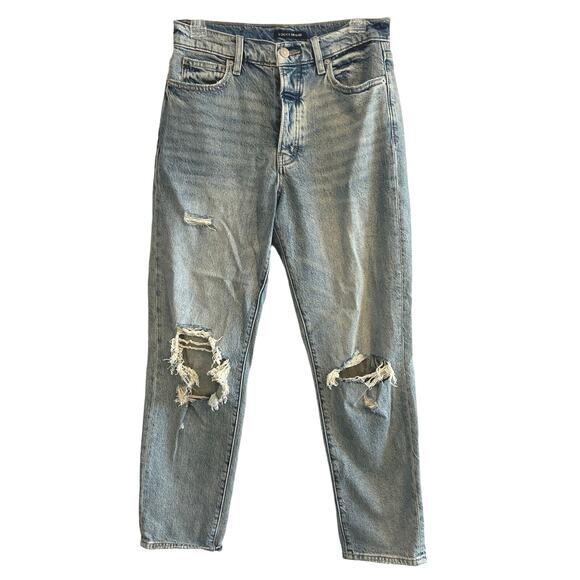 Lucky Brand High Rise Ripped Drew Mom Jean Atmosphere Dest Blue Washed Sz 4/27 - Picture 2 of 7